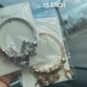Charm Bangle Bracelet - Silver &  Gold